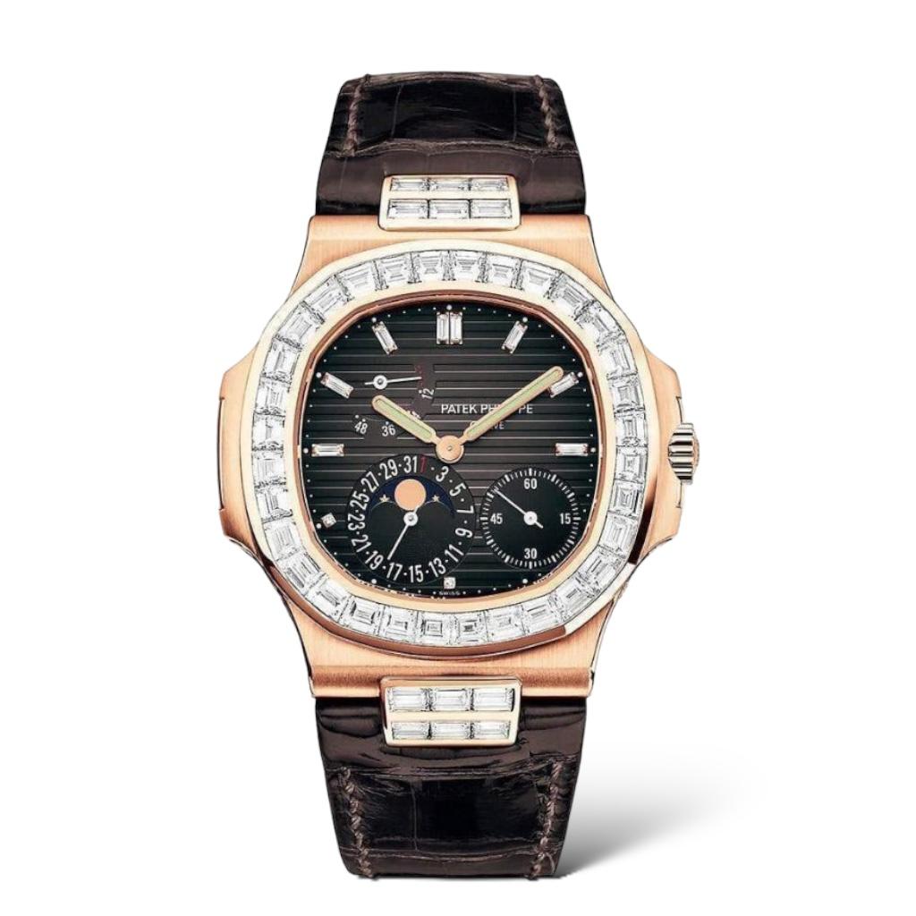 Patek Philippe Nautilus Moonphase 5724R-001 40mm Crocodile Strap Rose Gold - Exotic Boutique Dubai