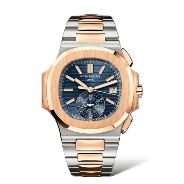 Patek Philippe Nautilus 40.5mm 5980-1AR-001 Self-Winding Blue Dial Stainless Steel Rose Gold - Exotic Boutique Dubai