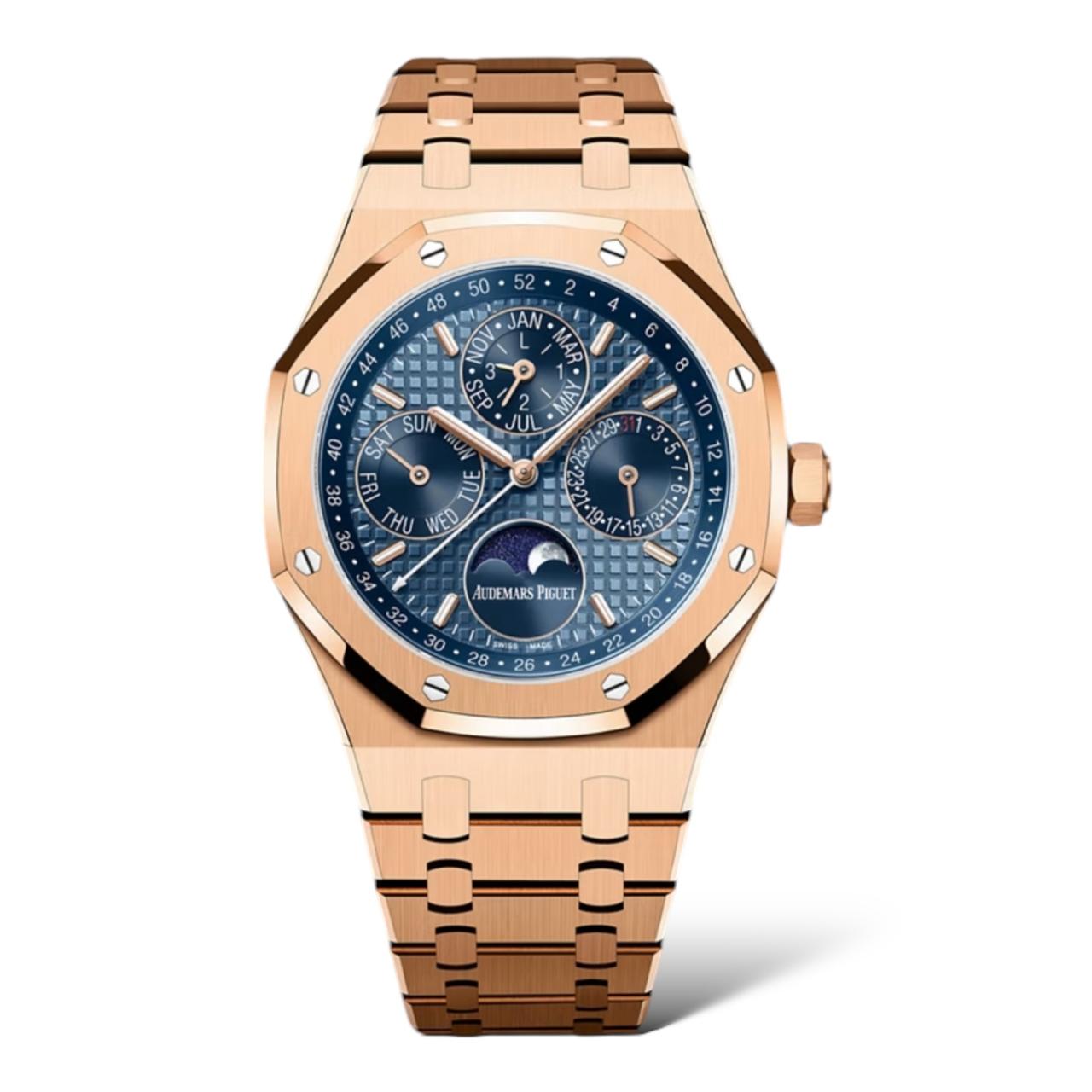 Audemars Piguet Royal Oak 41mm 26574OR.OO.1220OR.03 Rose Gold Blue Dial With ”Grande Tapisserie” Dial - Exotic Boutique Dubai