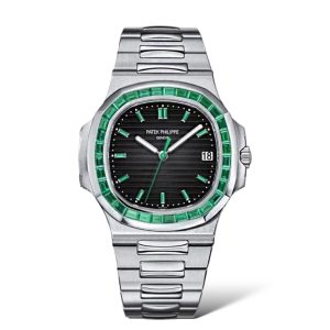 Patek Philippe Nautilus 40.5mm 5711/113P-001 Platinum With Emerald Baguette Bezel - Exotic Boutique Dubai