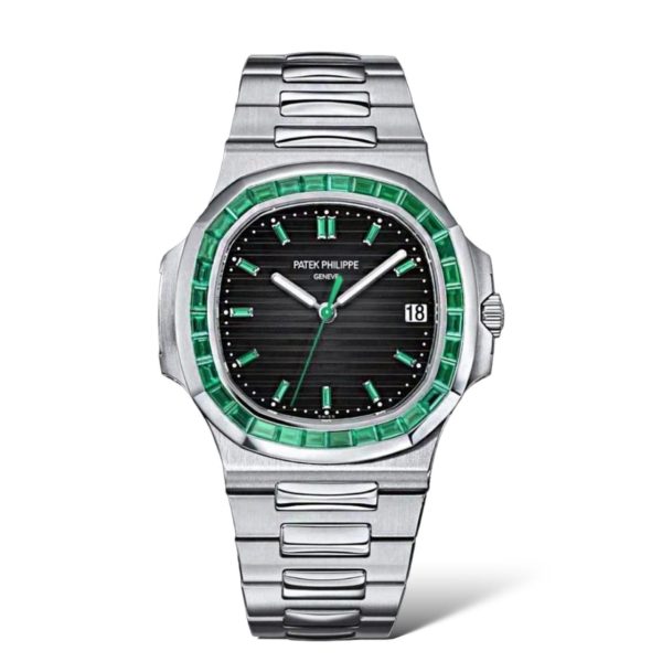 Patek Philippe Nautilus 40.5mm 5711/113P-001 Platinum With Emerald Baguette Bezel - Exotic Boutique Dubai