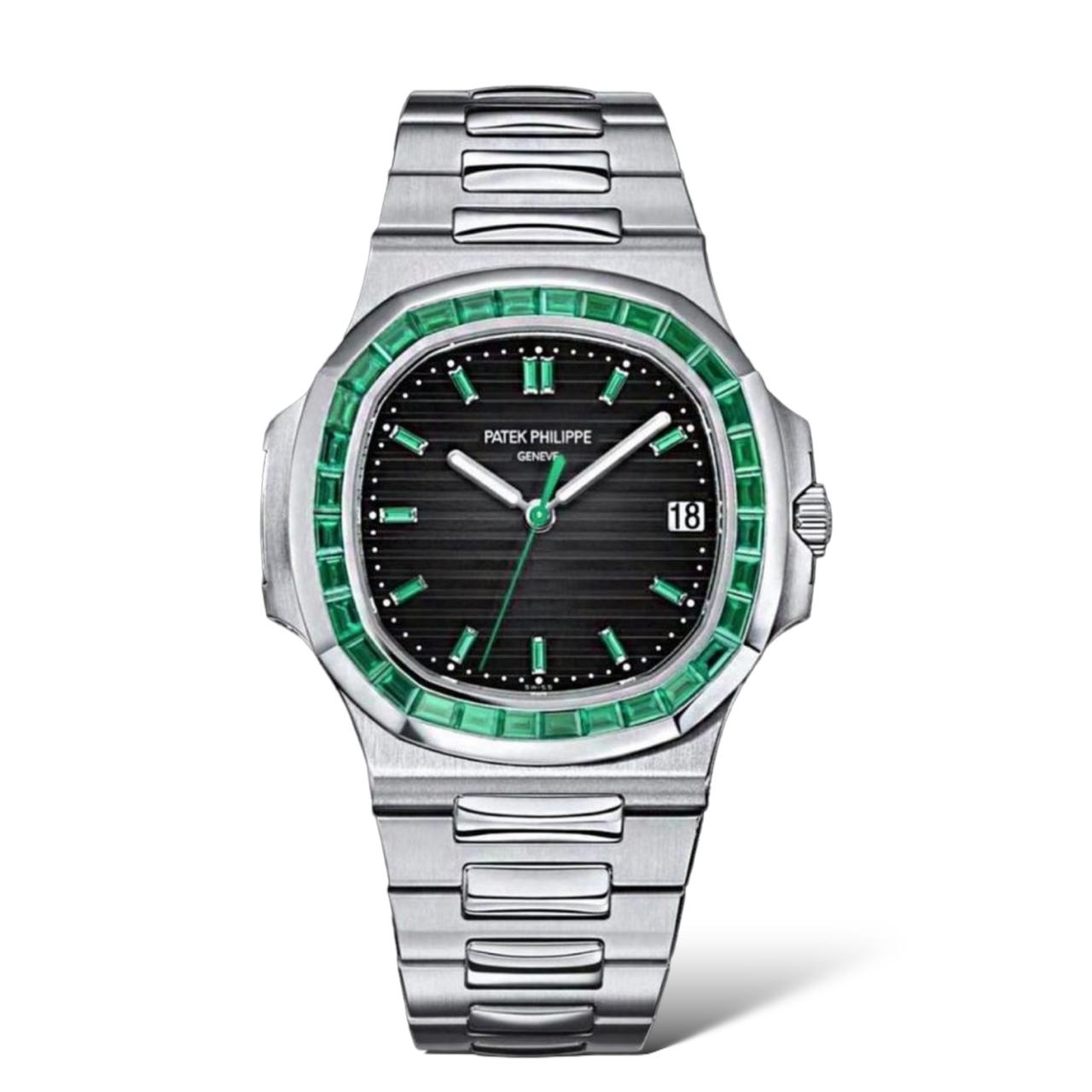 Patek Philippe Nautilus 40.5mm 5711/113P-001 Platinum With Emerald Baguette Bezel - Exotic Boutique Dubai