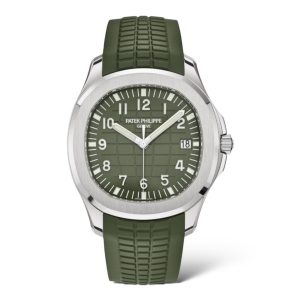 Patek Philippe Aquanaut 42.2mm 5168G-010 Khaki Green Dial White Gold Case Rubber Khaki Straps - Exotic Boutique Dubai
