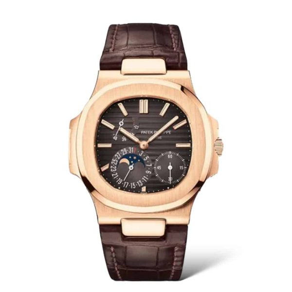 Patek Philippe Nautilus 40mm 5712R-001 Moonphase Rose Gold Case Brown Leather Strap - Exotic Boutique Dubai