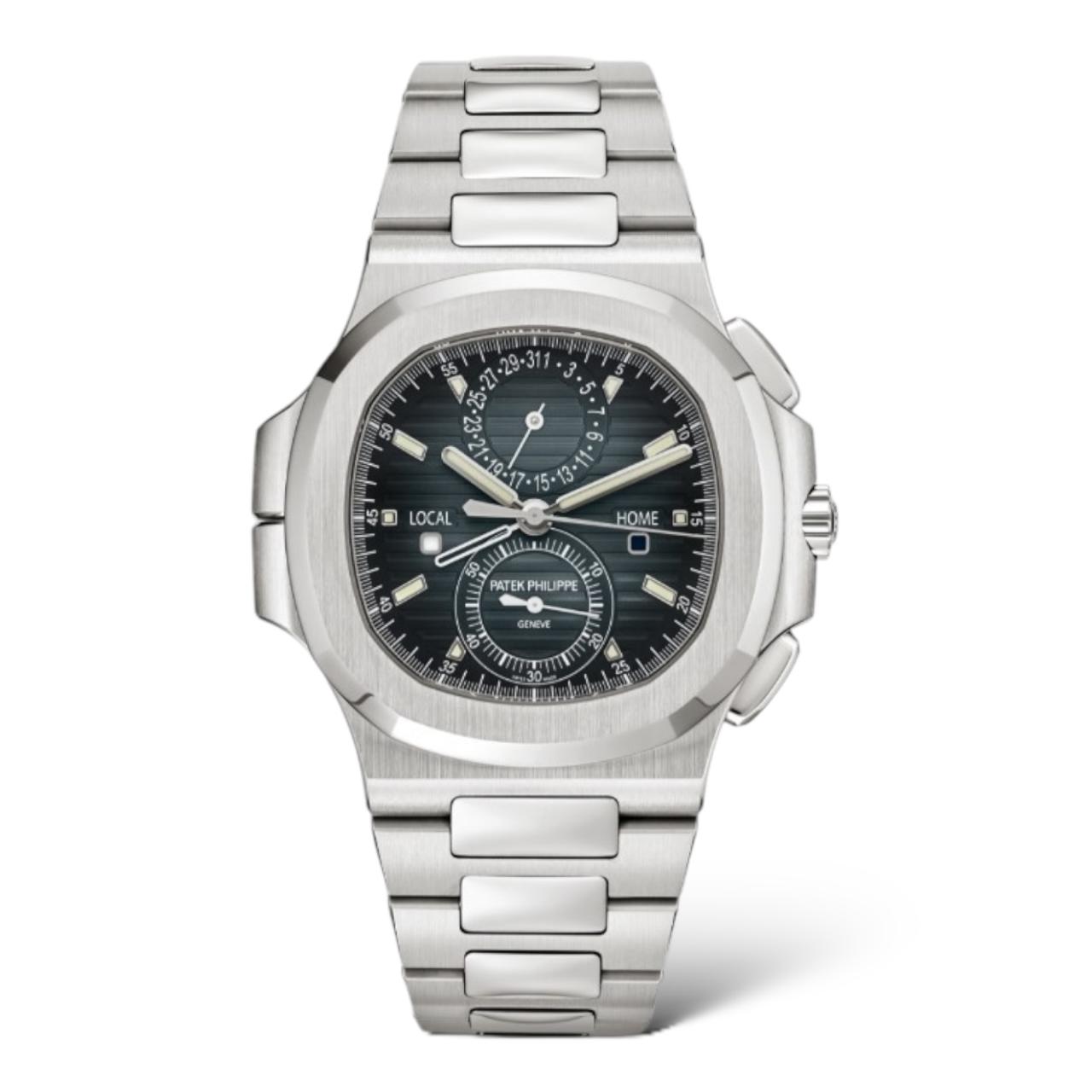 Patek Philippe Nautilus 40.5mm 5990/1A Stainless Steel Travel Time Dial Sunburst Blue With Black-Gradient Rim - Exotic Boutique Dubai