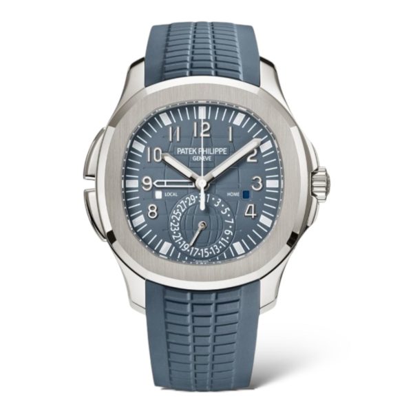 Patek Philippe Aquanaut 40.8mm 5164G Opaline Blue-Grey Dial White Gold Case Composite Material Strap Dual Time Zone - Exotic Boutique Dubai