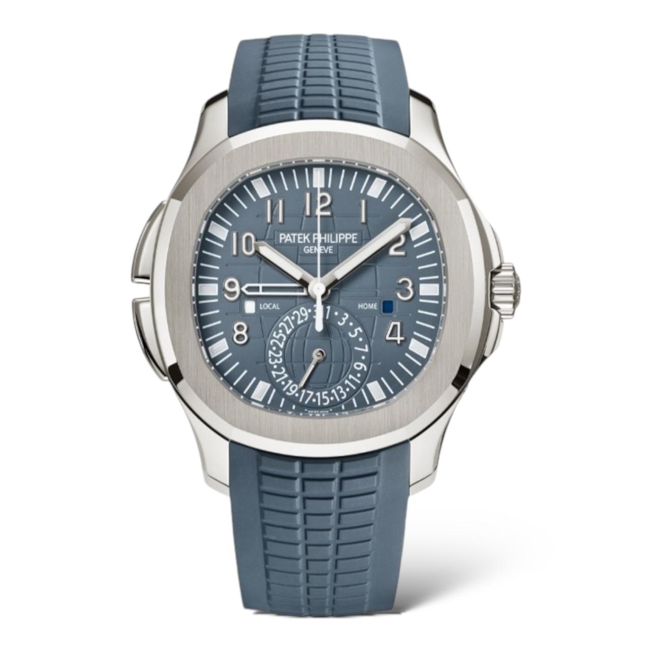 Patek Philippe Aquanaut 40.8mm 5164G Opaline Blue-Grey Dial White Gold Case Composite Material Strap Dual Time Zone - Exotic Boutique Dubai