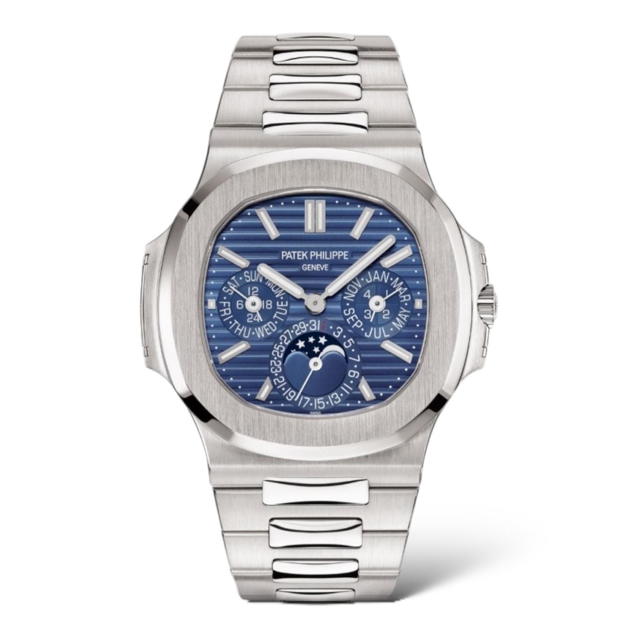 Patek Philippe Nautilus 40mm 5740/1G Perpetual Calendar White Gold Blue Sunburst Dial - Exotic Boutique Dubai