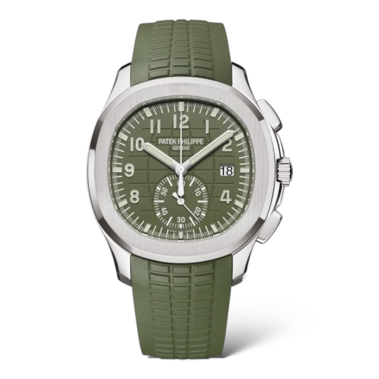 Patek Philippe Aquanaut 42.2mm 5968G Chronograph Khaki Green Composite Strap White Gold Case - Exotic Boutique Dubai
