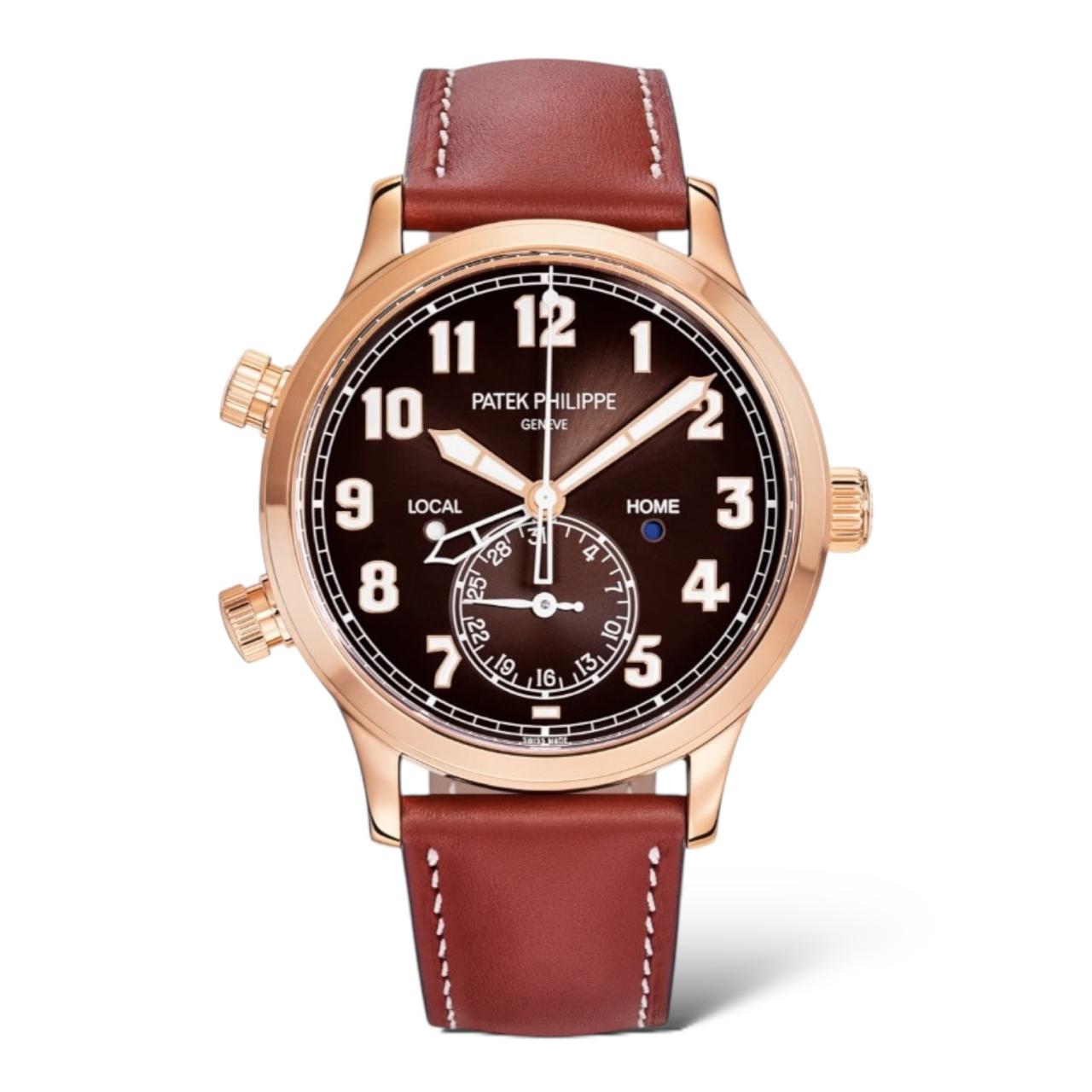 Patek Philippe Complications 42mm 5524R Rose Gold Case Brown Vintage Calfskin Strap Brown Sunburst Dial - Exotic Boutique Dubai