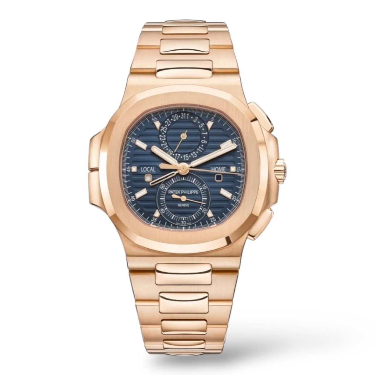 Patek Philippe 40.5mm 5990/1R Travel Time Rose Gold Sunburst Blue Dial - Exotic Boutique Dubai