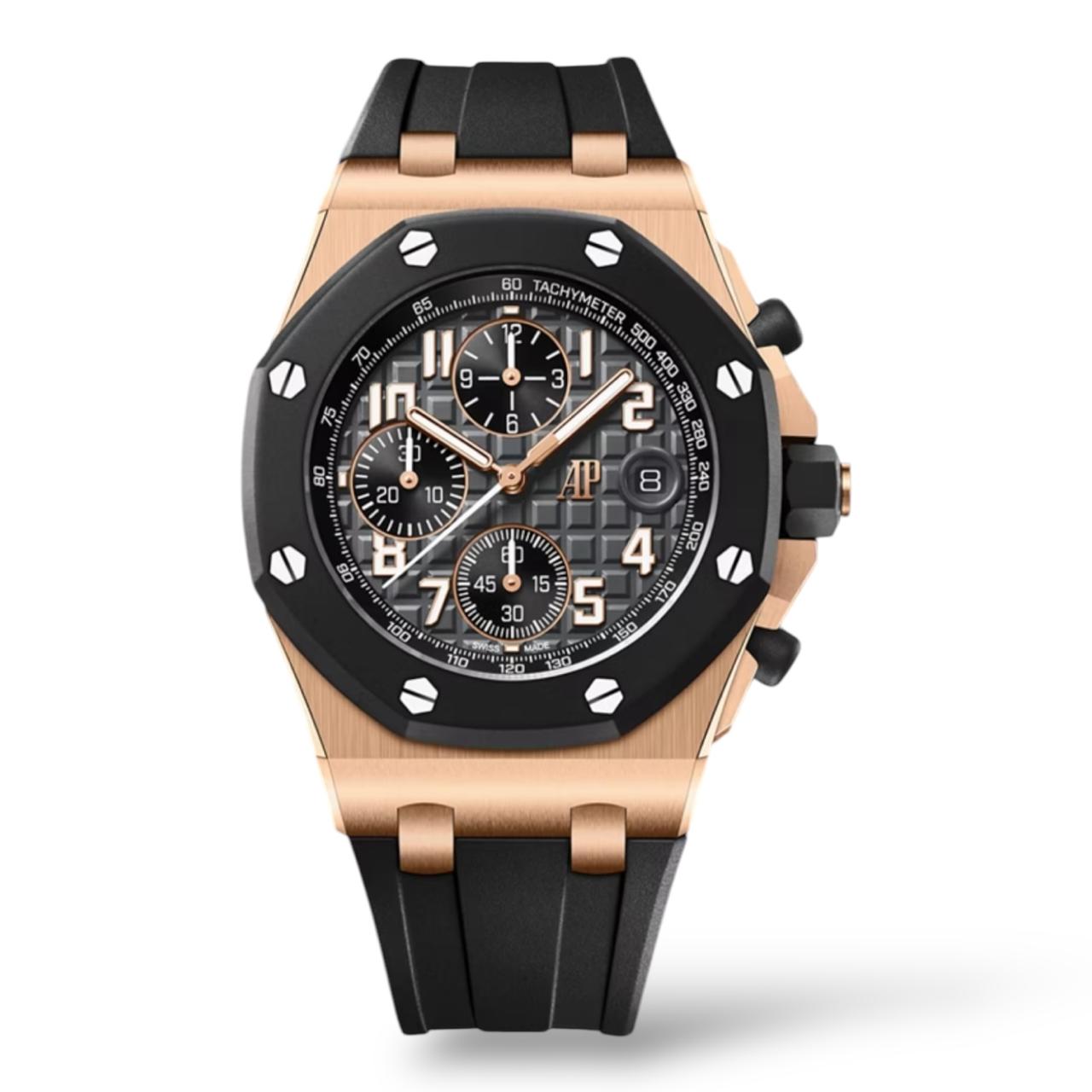 Audemars Piguet Royal Oak 42mm 26238OK.OO.A002CA.01 Offshore Chronograph Rose Gold and Black Rubber - Exotic Boutique Dubai