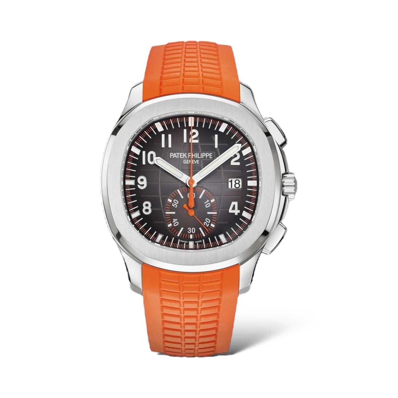 Patek Philippe Aquanaut 42.2mm Chronograph 5968A Black Embossed Dial Orange Straps - Exotic Boutique Dubai