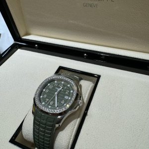 Patek Philippe Aquanaut 42.2mm 5168G-010 Khaki Green Dial White Gold Case Rubber Khaki Straps - Exotic Boutique Dubai