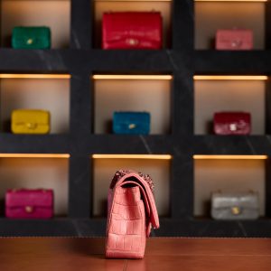Chanel Mini Classic Flap Bag in Salmon Matte Crocodile Leather with Silver Hardware - Rare Exotic Collector’s Edition - Exotic Boutique Dubai