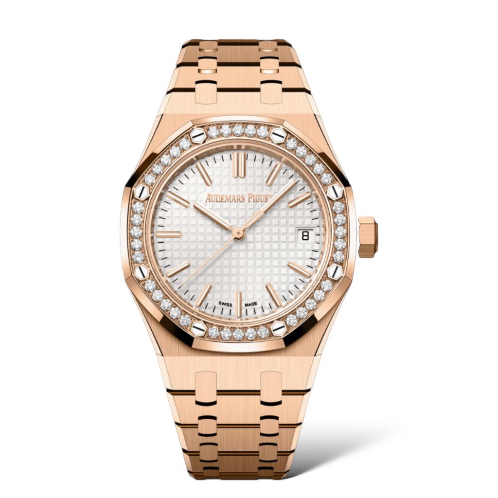 Audemars Piguet Royal Oak 37mm Selfwinding 15551OR.ZZ.1356OR.04 Rose Gold Silver-Toned Dial - Exotic Boutique Dubai