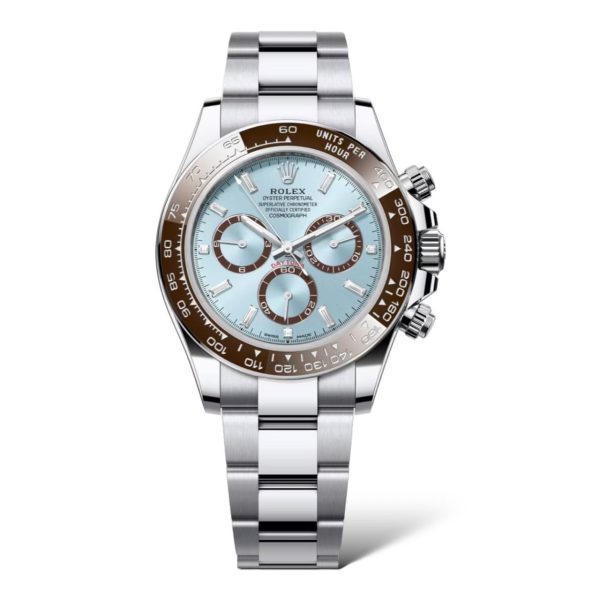Rolex Cosmograph Daytona 40mm 126506 Diamond-Set Ice Blue Dial Chestnut Brown Bezel Oyster Platinum Bracelet - Exotic Boutique Dubai