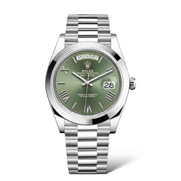Rolex Day-Date 40mm 228206 Platinum Green Dial - Exotic Boutique Dubai