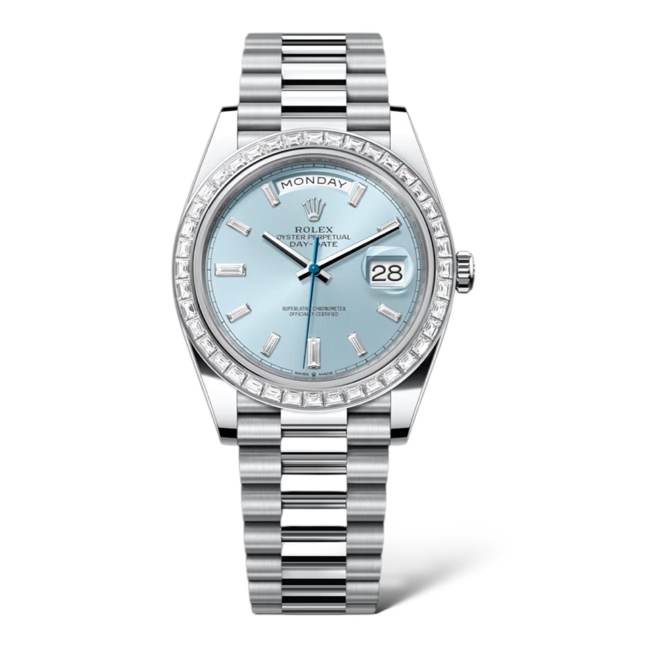 Rolex Day-Date 40mm 228396TBR Oystersteel Platinum and Diamond-Set Bezel With President Bracelet - Exotic Boutique Dubai