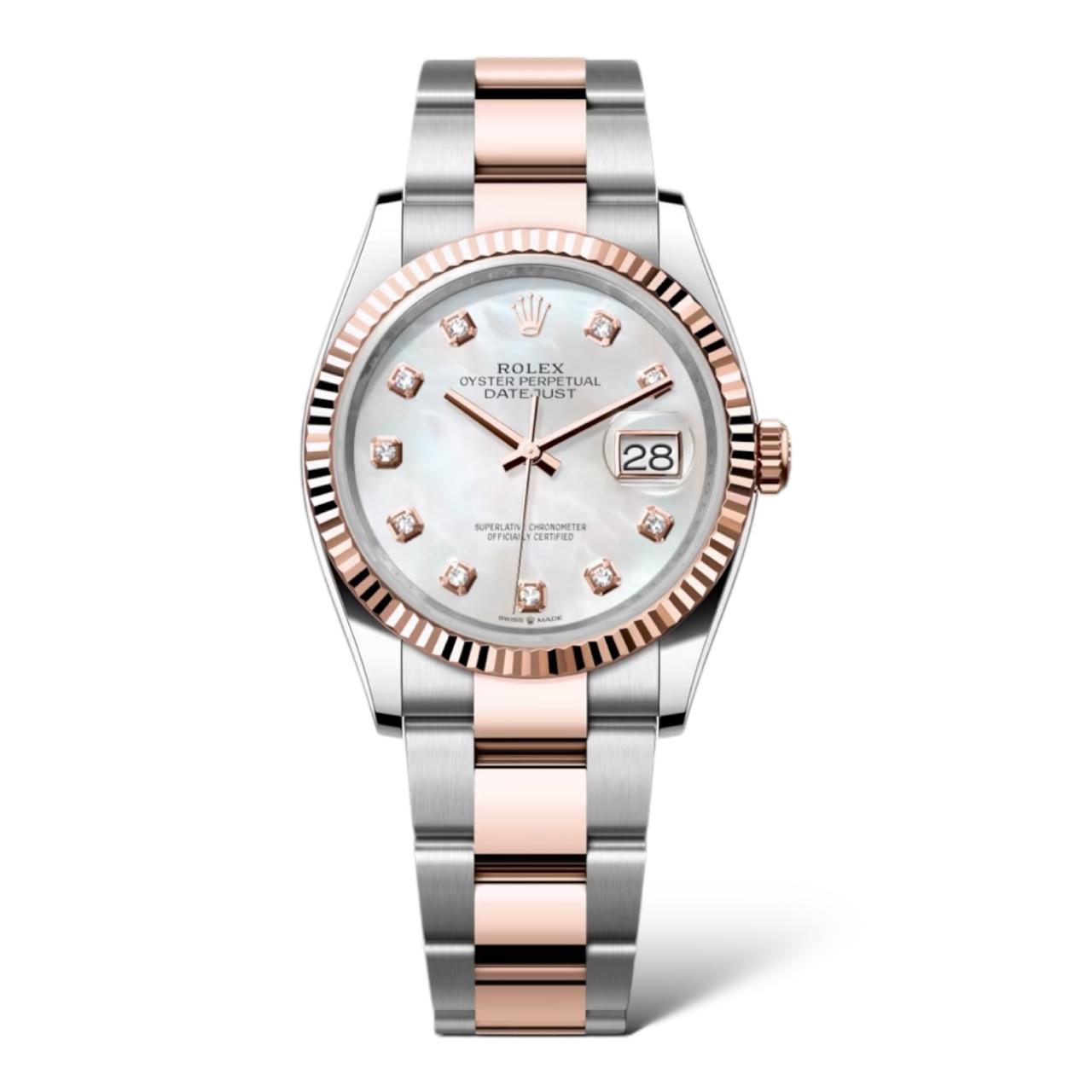 Rolex Datejust 36mm 126231 Oystersteel and Everose Gold Mother-of-Pearl Dial Diamond-Set Dial - Exotic Boutique Dubai