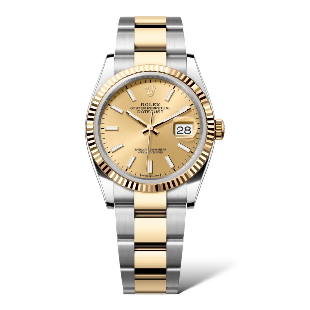 Rolex Datejust 36mm 126233 Oystersteel and Yellow Gold Oyster Bracelet Champagne Dial - Exotic Boutique Dubai