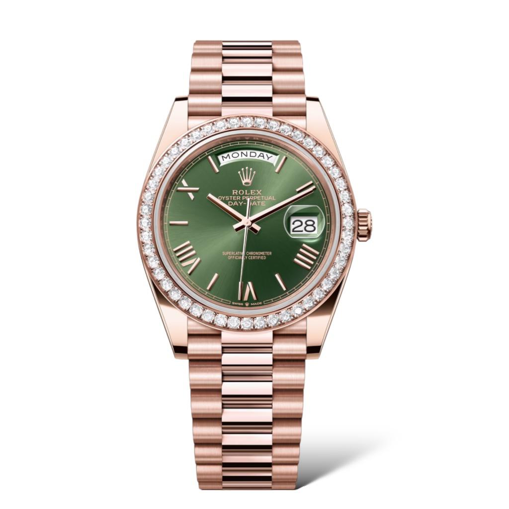 Rolex Oyster Perpetual Day-Date 40mm Olive Green Dial 228345RBR - Exotic Boutique Dubai