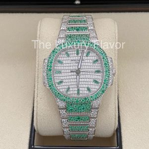 Patek Philippe Nautilus 35.2mm 7118/1453G Self-Winding Paved With Diamonds And Emerald - Exotic Boutique Dubai