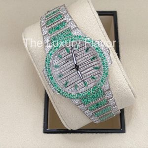 Patek Philippe Nautilus 35.2mm 7118/1453G Self-Winding Paved With Diamonds And Emerald - Exotic Boutique Dubai