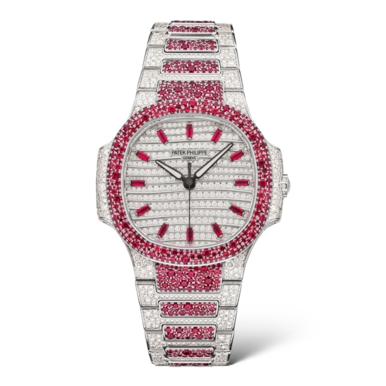 Patek Philippe Nautilus 35.2mm 7118/1452G Haute Joaillerie Paved With Diamonds and Rubies - Exotic Boutique Dubai