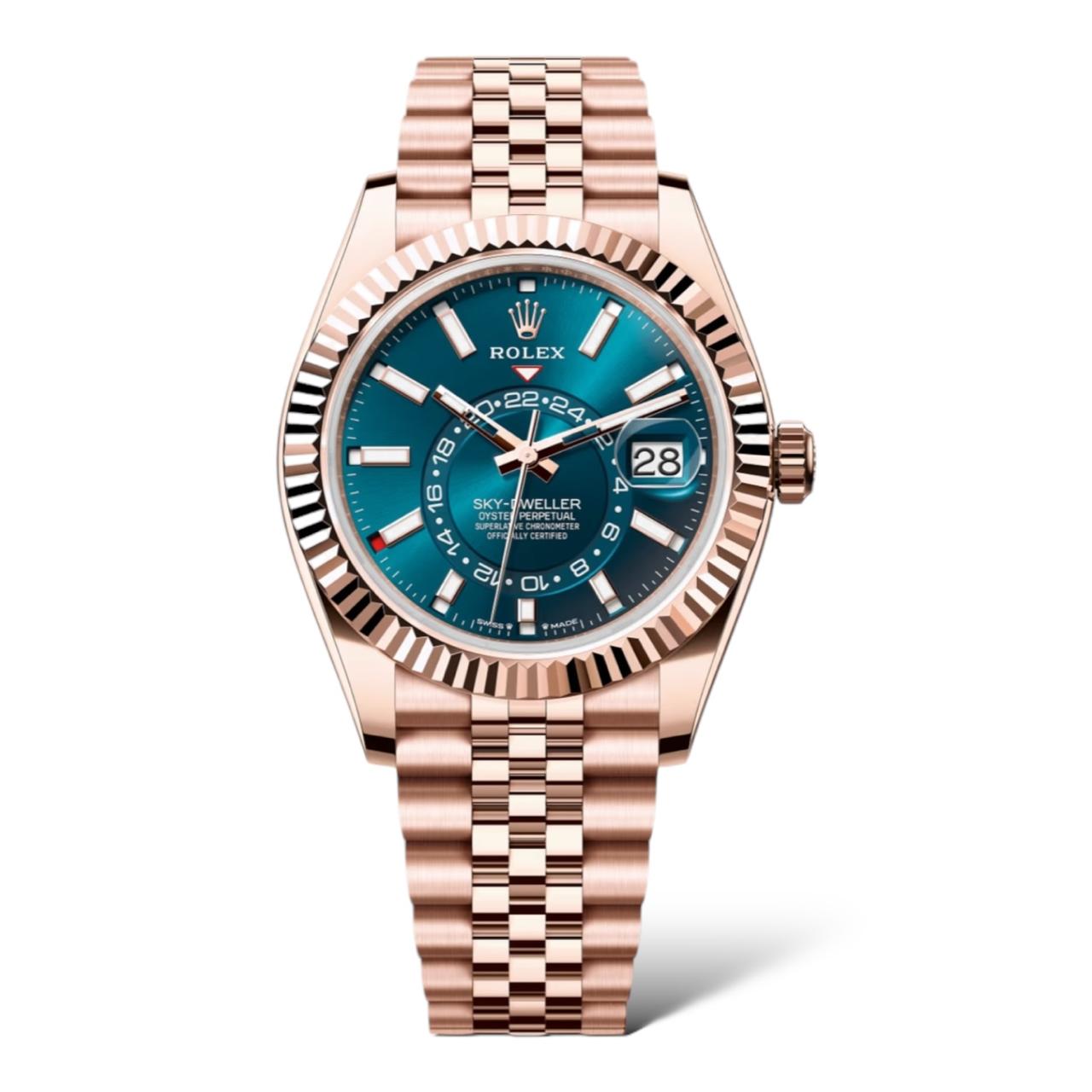 Rolex Sky Dweller 42mm 336935 Rose Gold Blue Green Dial Jubilee Bracelet - Exotic Boutique Dubai