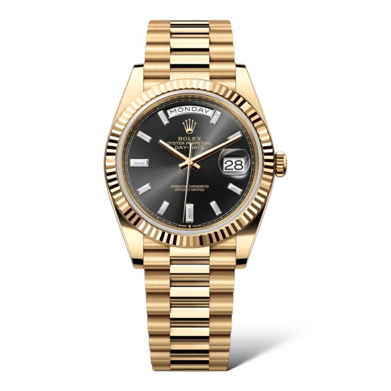 Rolex Day-Date 40mm 228238 Yellow Gold Black Diamond Set Dial - Exotic Boutique Dubai