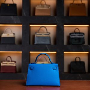 Hermès Mini Kelly 20 Blue Celeste Epsom Leather with Gold Hardware - 2025 New Full Set - Exotic Boutique Dubai