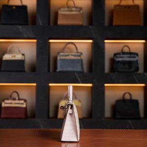 Hermès Kelly 20 Mauve Pale Matte Crocodile Leather with Palladium Hardware - 2024 New Full Set - Exotic Boutique Dubai