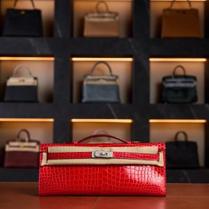 Hermès Kelly Cut Diamond in Rouge de Cœur Niloticus Crocodile with White Gold & Diamond Hardware - 2021 Full Set - Exotic Boutique Dubai