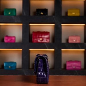 Chanel Medium Classic Flap Bag in Dark Purple Shiny Crocodile Leather with Gold Hardware - Rare Exotic Collector’s Edition - Exotic Boutique Dubai