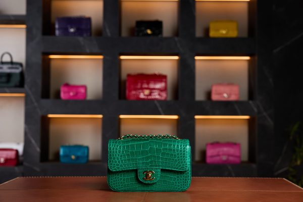 Chanel Mini Classic Flap Bag in Emerald Green Shiny Crocodile Leather with Gold Hardware - Rare Exotic Collector’s Edition - Exotic Boutique Dubai