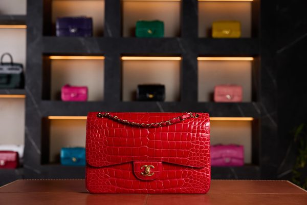Chanel Maxi Flap Bag in Orange Matte Crocodile Leather with Gold Hardware - Rare Collector’s Edition - Exotic Boutique Dubai