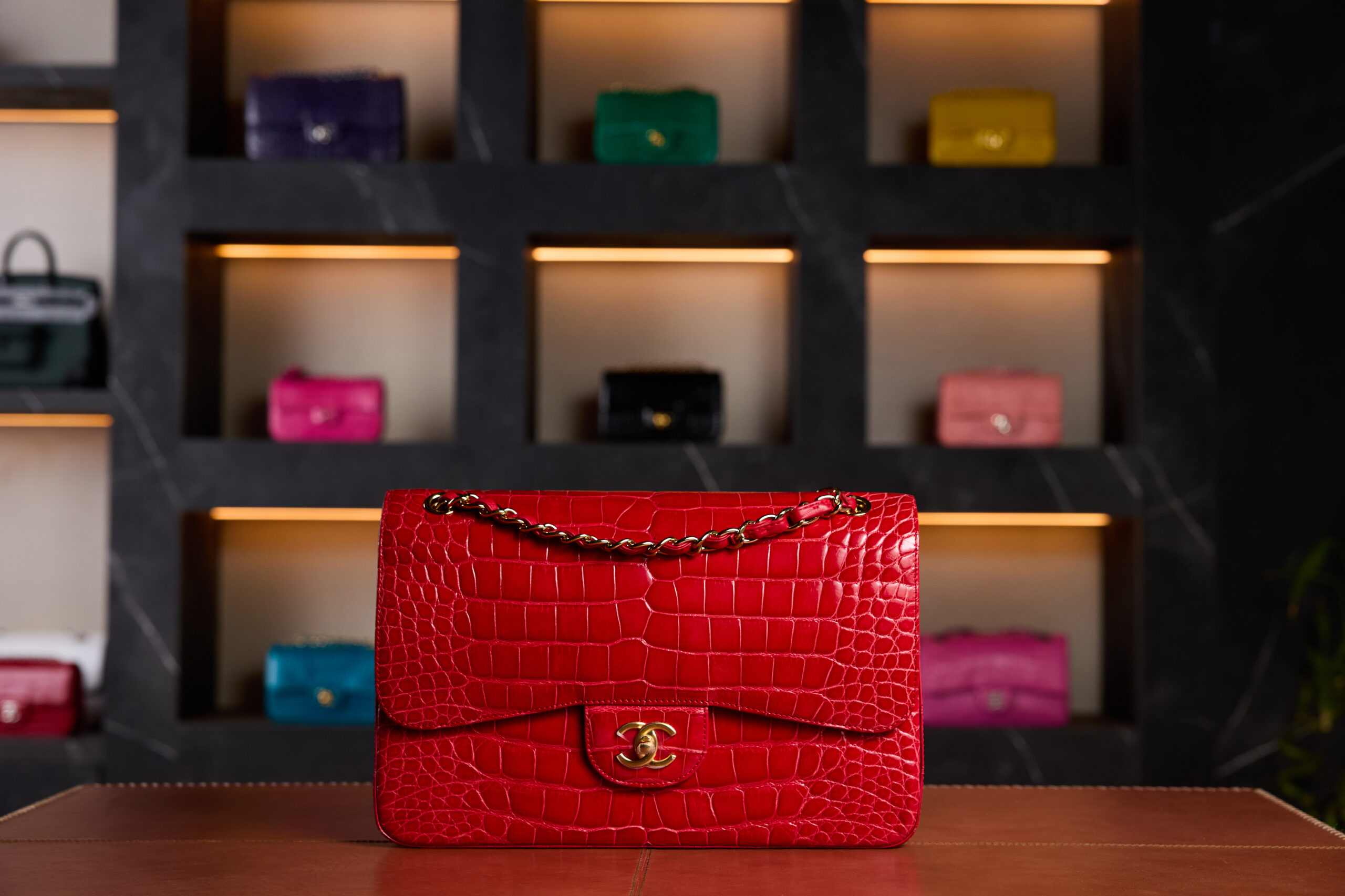 Chanel Maxi Flap Bag in Orange Matte Crocodile Leather with Gold Hardware - Rare Collector’s Edition - Exotic Boutique Dubai