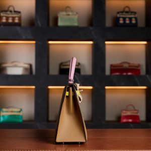 Hermès Kelly 25 HSS Special Order Tricolor - Gold, Jaune Milton & Mauve Sylvest with Gold Hardware - 2025 New Full Set - Exotic Boutique Dubai