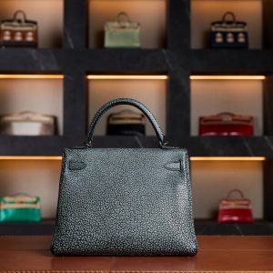 Hermès Kelly 28 Dalmatian Grey Buffalo Leather with Palladium Hardware - 2010 Full Set - Exotic Boutique Dubai