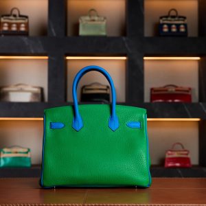 Hermès Birkin 30 Bamboo Green / Blue Hydra HSS Special Order Double Colored PHW - Exotic Boutique Dubai