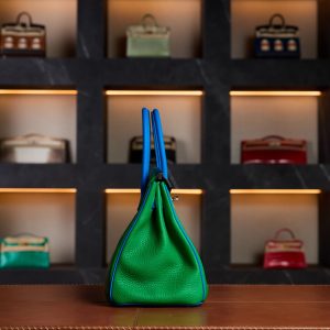 Hermès Birkin 30 Bamboo Green / Blue Hydra HSS Special Order Double Colored PHW - Exotic Boutique Dubai